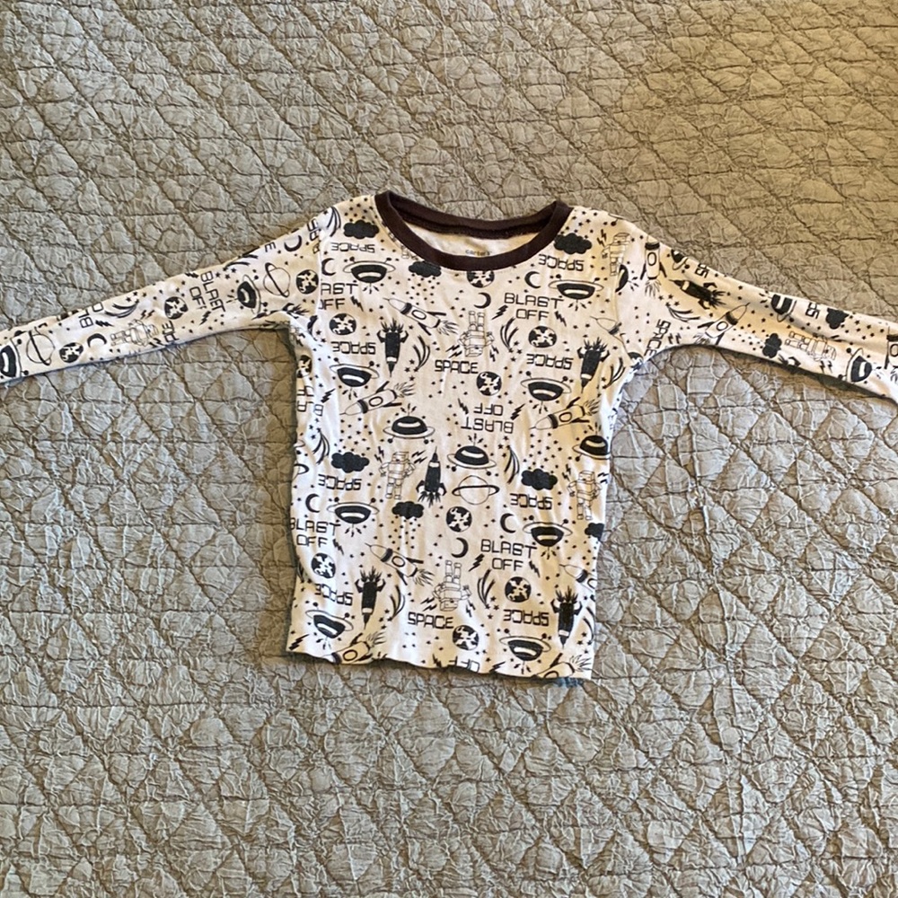 Gently worn toddler, long sleeve cotton tee with space graphics